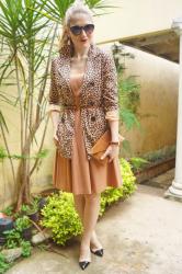{Outfit}: Leopard Jacket + Beige Dress