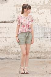 Pink Floral + Tie Waist Shorts