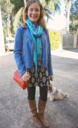 SAHM Style: Wearing Dresses in Winter with Leather Jackets and Printed Scarves