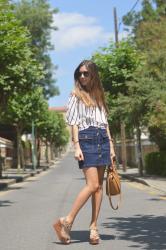 Denim+Off shoulder top