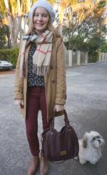 Corporate Style In Winter: Knitted Beanie, Burberry Cashmere Scarf and Ankle Boots