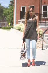 flowy top + striped tote 