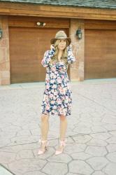 {Long Sleeve Floral Wrap Dress}