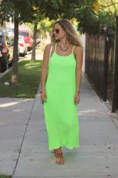 Outfit Post: Neon Green Pleated Dress