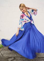 {Outfit}: Dreamy blue gown + Floral Kimono