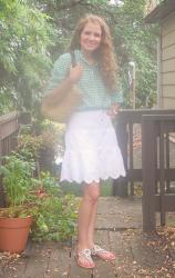 Summer Outfit: Green Gingham and White 