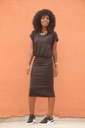 Roll-Up Sleeve Midi Dress