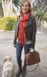 SAHM Style in Winter: Skinny Jeans, Leather Jacket, Jumper and Scarf