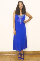 Embroidered Cobalt Blue Midi Dress