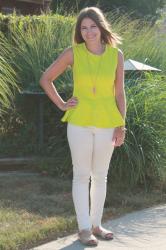 Neon Peplum Top + White Jeans