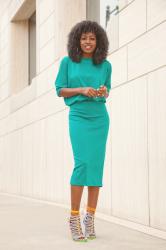 Crew Neck Elastic Waist Midi Dress