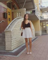 Summer in the city // Club Monaco skirt, Zara heels