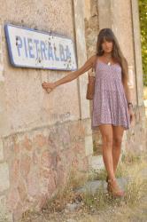 Pink Floral Sundress and tan accessories ♥ Robe d'été fleurie rose et accessoires camel