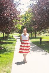 Thursday Mixer--Red and White Striped Skirt