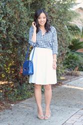 Navy Gingham and White Skirt Love