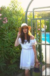 Outfit: off shoulder dress in the sunset