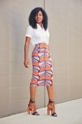 Safari Style Shirt + Printed Pencil Skirt