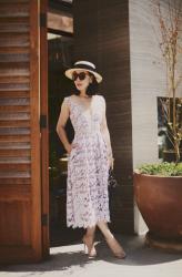 Sunday Brunch at Baltaire: Straw Hat & Lace Dress
