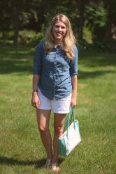 Polka Dot Chambray and White Shorts