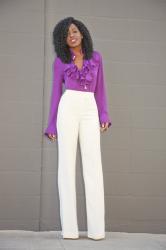 Ruffle Trimmed Blouse + Wide Leg Pants