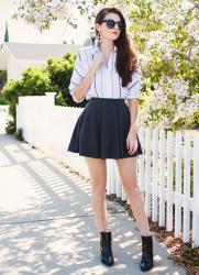 striped blouse and a circle skirt