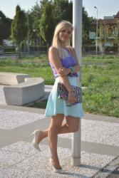 OUTFIT: GREEN WATER SKIRT AND PURPLE TOP - COME ABBINARE I COLORI PASTELLO -