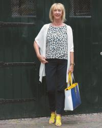 Cardigan by Max Mara with yellow shoes