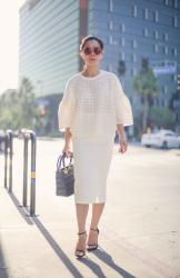 Summer White Out: White Pencil Skirt & Giambattista Valli Sweatshirt