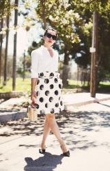 Last Piece: High Waist Polka Dot Skirt & White Button -down Shirt