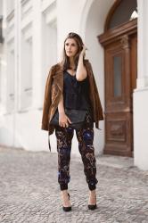 Suede Jacket and Printed Pants