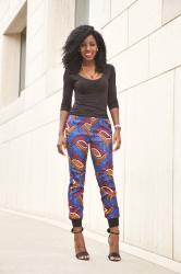 Quarter Sleeve Ruched Blouse + Ankara Print Joggers