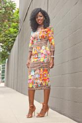 Fitted Print Midi Dress