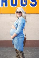 DENIM DRESS & LEOPARD LEGGINGS