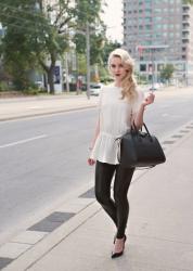 White Peplum + Black Leather