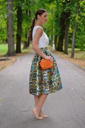green-orange skirt with orange bag