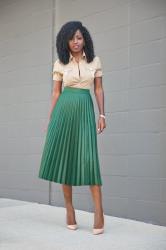 Military Style Shirt + Pleated Accordion Midi Skirt