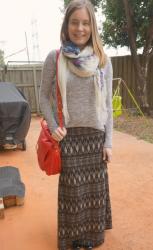 Printed Maxi Skirts, Scarves and Grey Jumpers: SAHM Winter Style