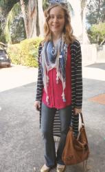 Flared Jeans, Flats, Printed Scarves, Balenciaga Day Bag