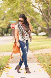 Fall Blanket Scarf + Tassel Bucket Bag