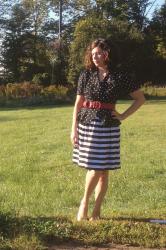Striped Skirt and Polka Dot Blazer | Emily x Hannah