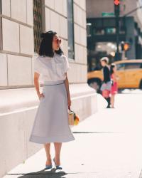 My Last Look At NYFW: Baby Blue A-line Skirt & Bow Barrette