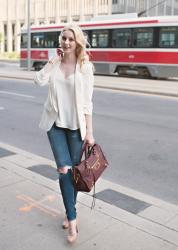 White Blazer + Ripped Jeans