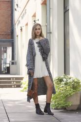 Fringe cardigan and swing dress