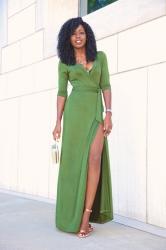 Olive Wrap Maxi Dress