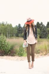 Moto jacket + lace up heels