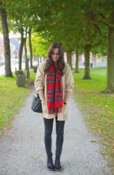 Outfit: bundled up in teddy coat and plaid scarf
