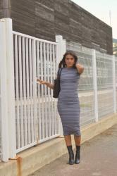 Bodycon Striped Knit Dress and Sock Boots ♥ Robe maille tube rayée et bottines chaussettes