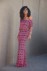 Printed V-Neck Maxi Dress