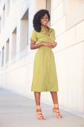 Military Inspired Midi Shirt Dress