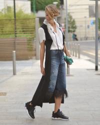 #MFW day 3: Un jeans con le piume per il terzo outfit indossato a Milano.